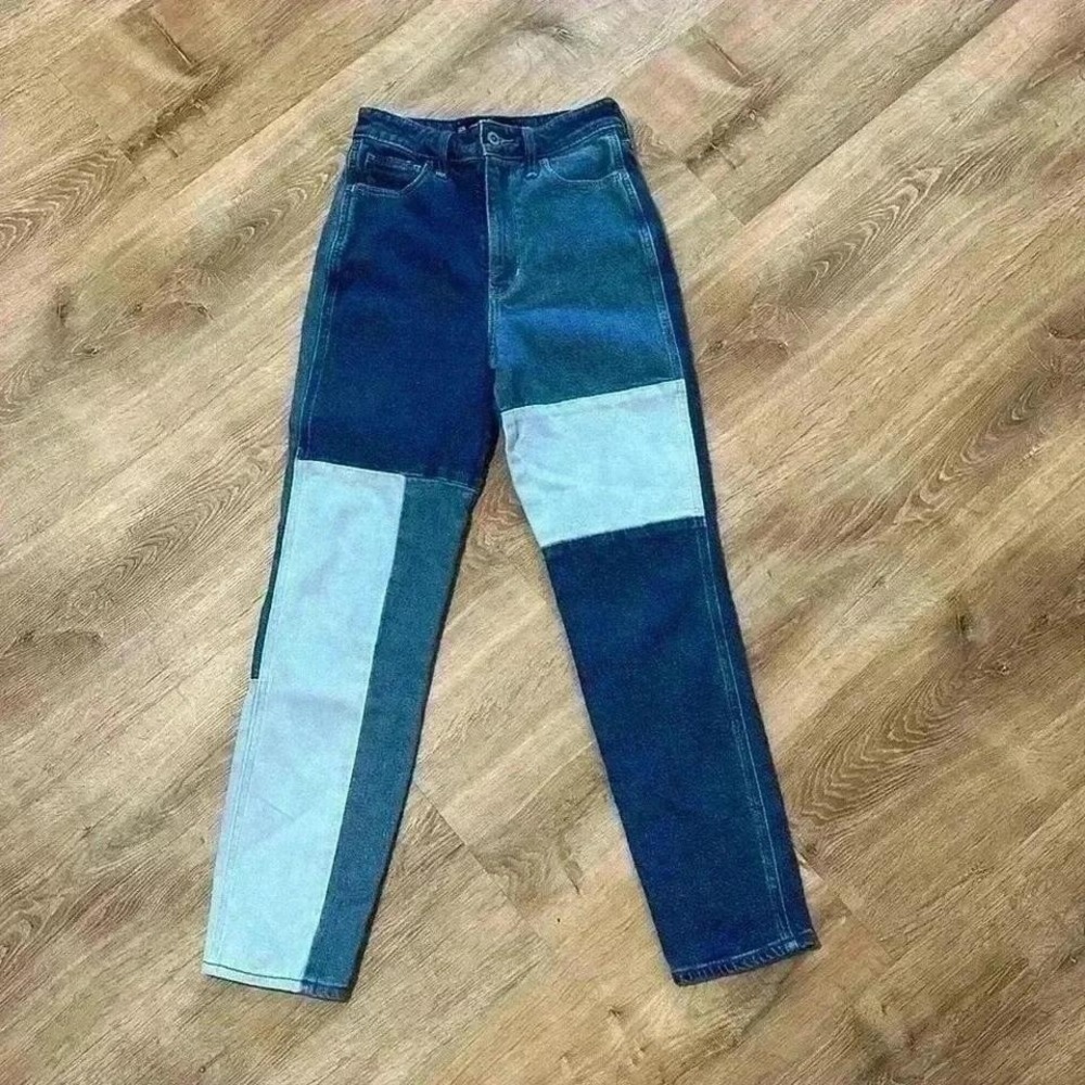Hollister | Multi-Tone Patchwork Colorblock High Rise Mom Denim Jeans Pants, 00R